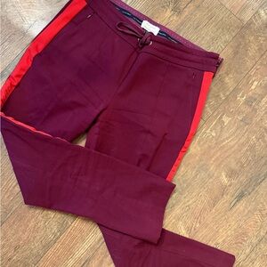 Anthropologie Essential Slim Burgundy Red Side Stripe Drawstring Ankle 8 NWOT